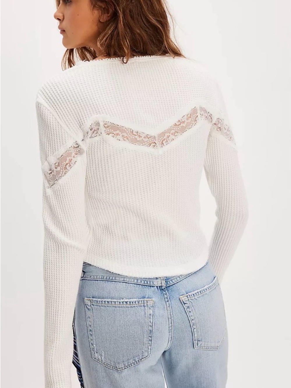 Free People White Lace-Trim Thermal Cardi